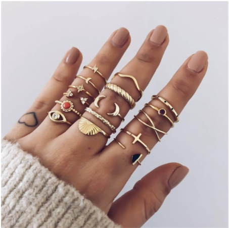 Boho Rhinestone Ring Set