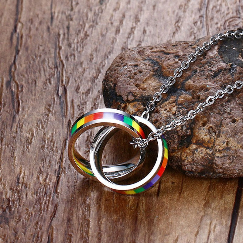 Rainbow double circle necklace pendant