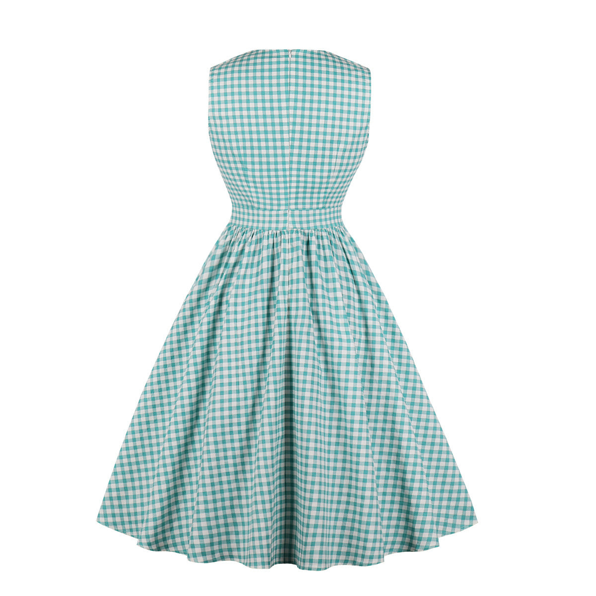 Checkered Printed Pleated A Line Bow Pocket Sleeveless Swing Dress