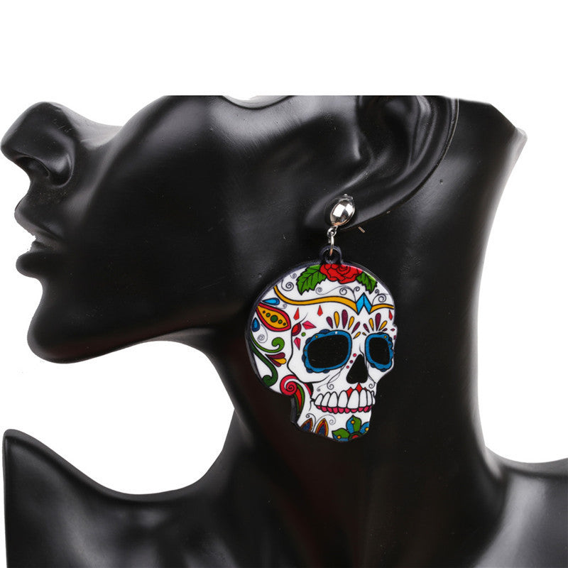 Acrylic Sugar Skull Earrings Various Styles Available Halloween Accessories