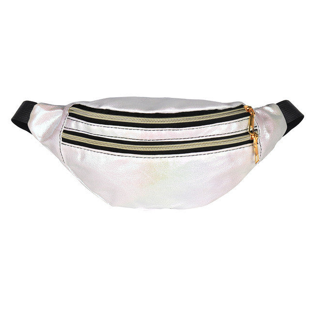 Rainbow Holographic Laser Festival Fashion Shoulder or Fanny Pack Bag With 3 Pockets