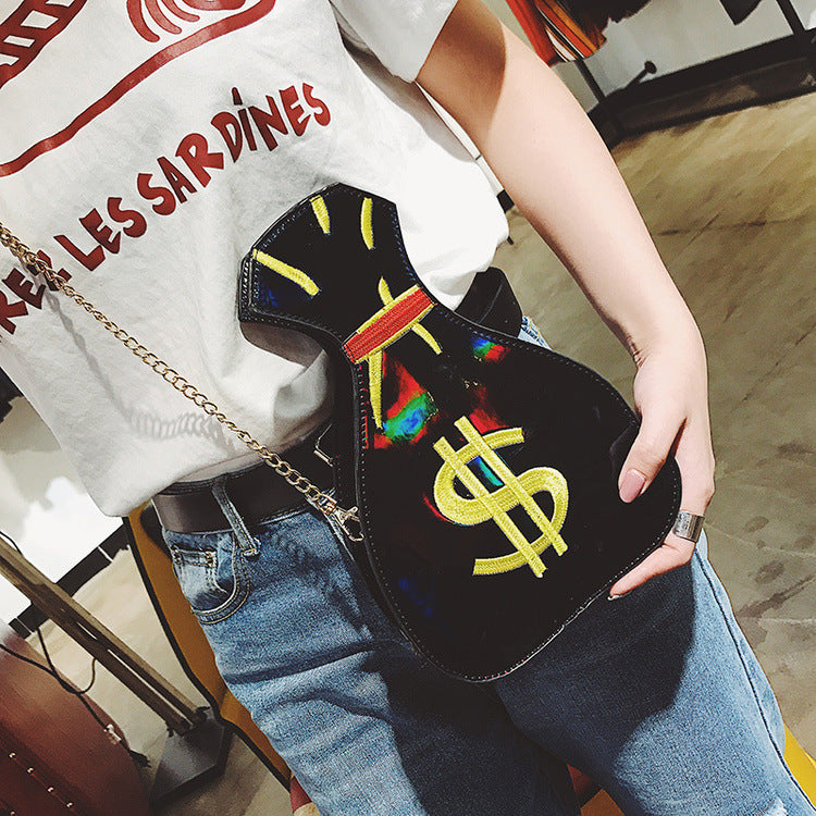 Laser Holographic Money Bags Embroidered Small Purse With Chain Shoulder Strap