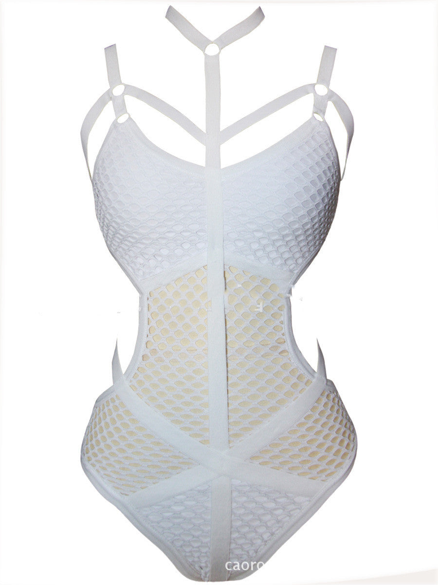 One Piece Super Stappy Mesh Cut Out Bikini Sexy Swimwear