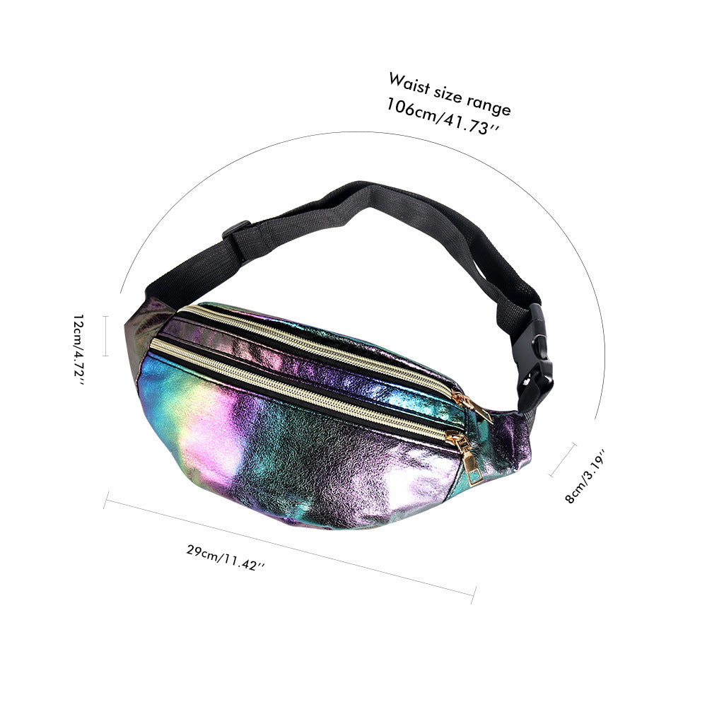 Rainbow Holographic Laser Festival Fashion Shoulder or Fanny Pack Bag With 3 Pockets