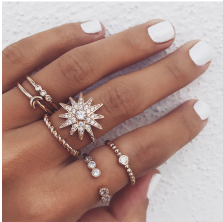 Boho Rhinestone Ring Set