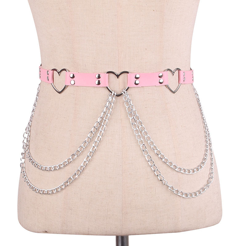 Punk Leather Belt With Heart-shaped Metal Trim