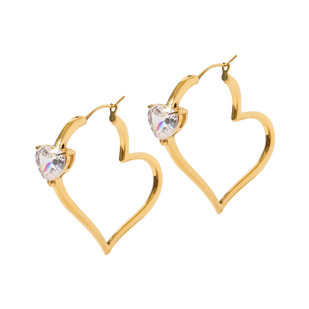 18K Gold Plated Inlaid Heart Zirconia Heart Earrings