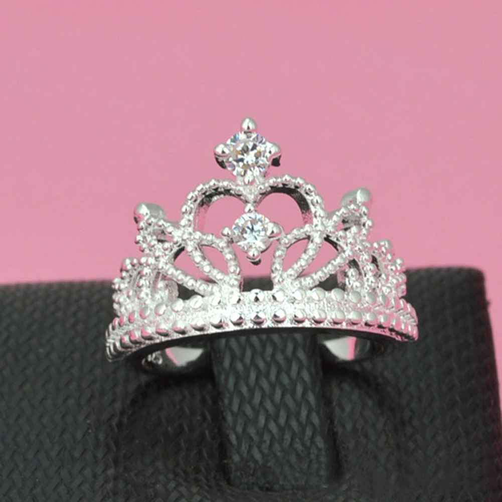 Silver Plated Sparkling Crystal Crown Beautiful Ring