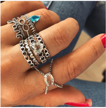 Boho Rhinestone Ring Set