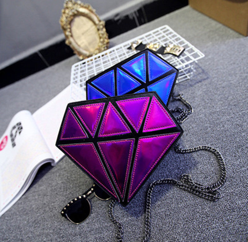 Shiny Laser Holographic Bright Color Diamond Shapes Shoulder Messenger Bag with Chain Strap