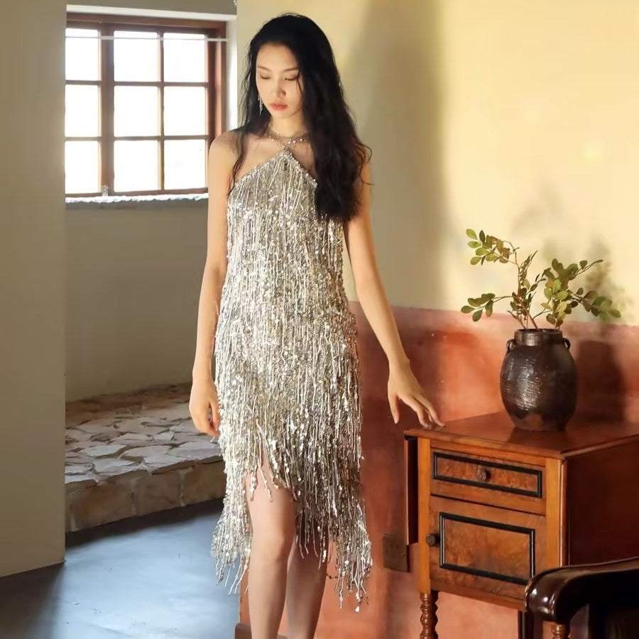 Silver Sparkling Fringe Move With Me Dance And Party Cocktail Dress