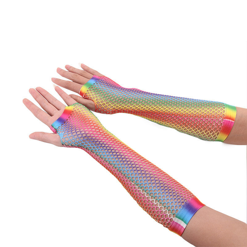 Rainbow Color Sexy Fishnet Half Sleeve Fingetless Net Gloves