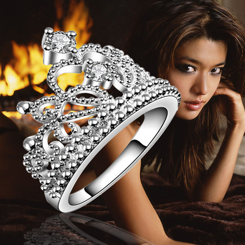 Silver Plated Sparkling Crystal Crown Beautiful Ring