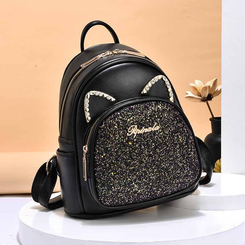 Large-Capacity Fashion Sparkle Glitter Kitty Ear Backpack