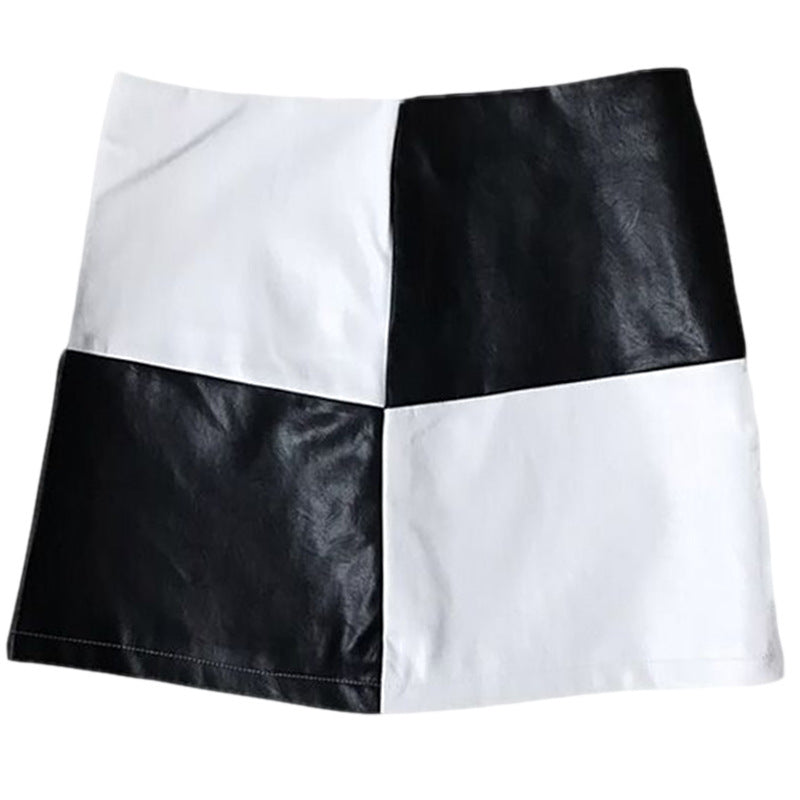 Retro Black And White Checkered Color Block Micro Mini Skirt