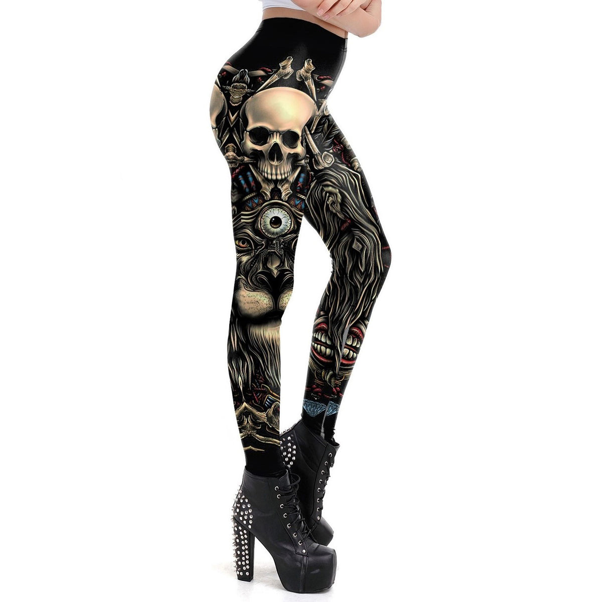 Gold Graphic Print Gothic Steampunk Active Leggings