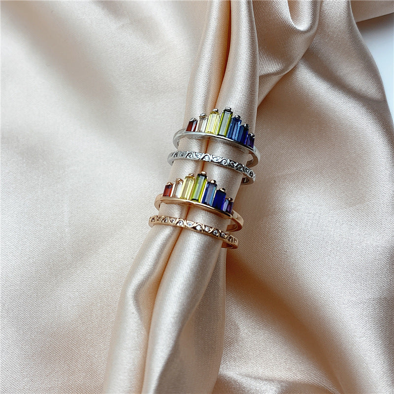 Fashion Rainbow Micro Adjustable Rhinestone and Imitation Gem Ring