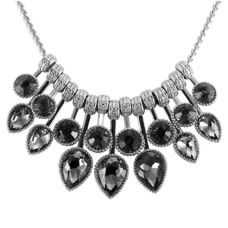 Large Bib Style Costume Bling Rhinestone and Alloy Statement Necklace