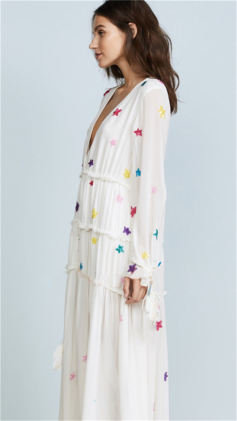 You’re A Star Baby Bohemian Embroidered Goddess Seaside Holiday Maxi Dress