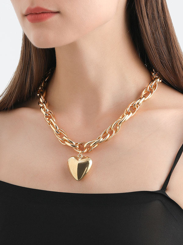 Normcore Chains Heart Shape Solid Color Necklaces Accessories