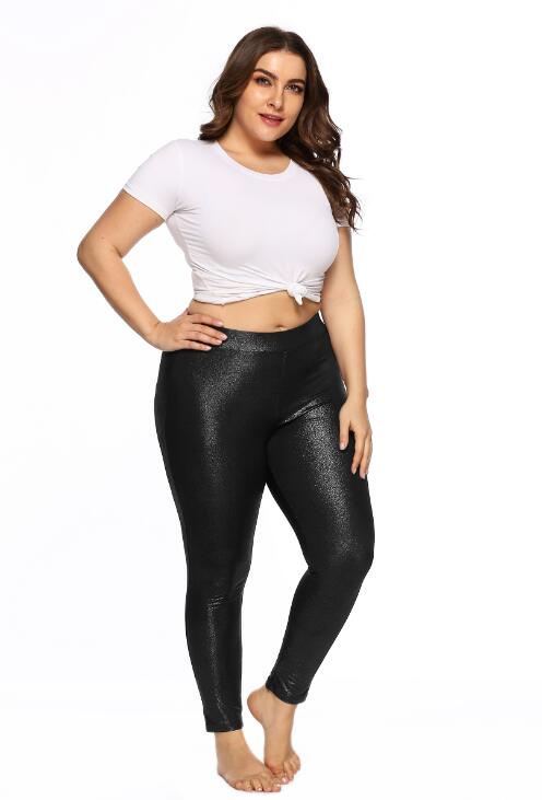 Gold Glittering High Stretch Plus Size Leggings