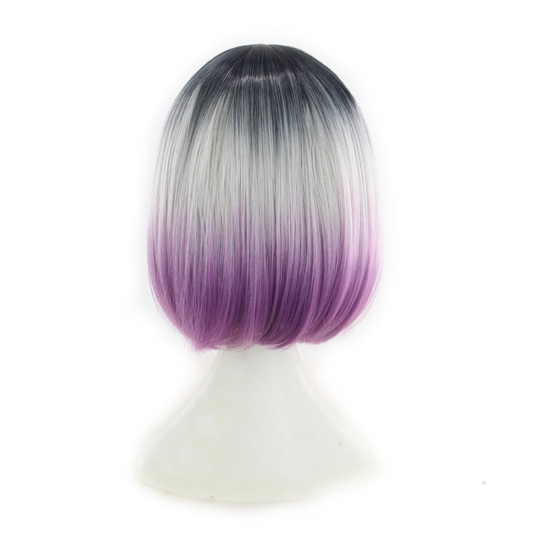 Three-color gradient mid-centre bob haircut cosplay wig