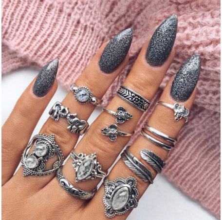 Boho Rhinestone Ring Set