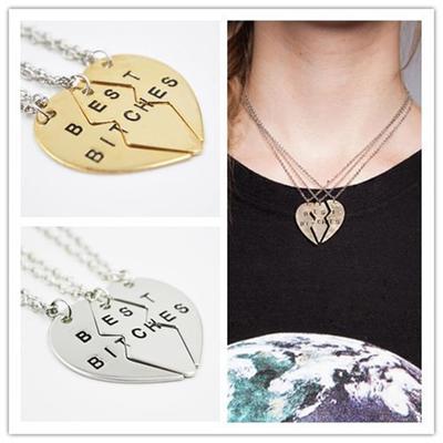 Best Bitches BFF Best Friends Set Of Three Split Heart Necklaces