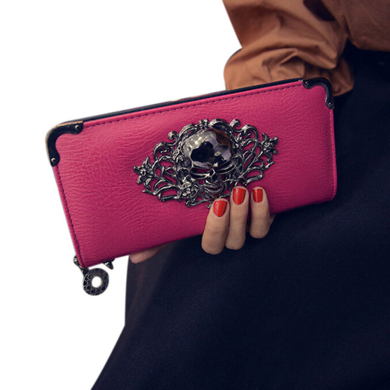 Retro Punk Rock Style Skull Embellished Wallet Multiple Color Options