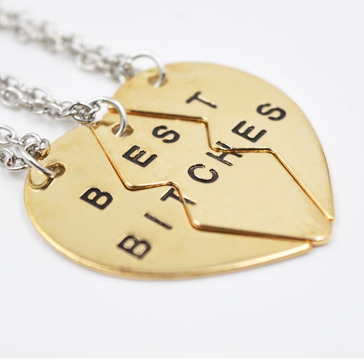 Best Bitches BFF Best Friends Set Of Three Split Heart Necklaces