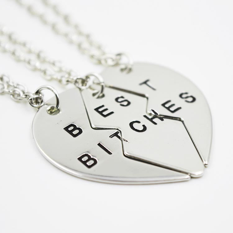 Best Bitches BFF Best Friends Set Of Three Split Heart Necklaces