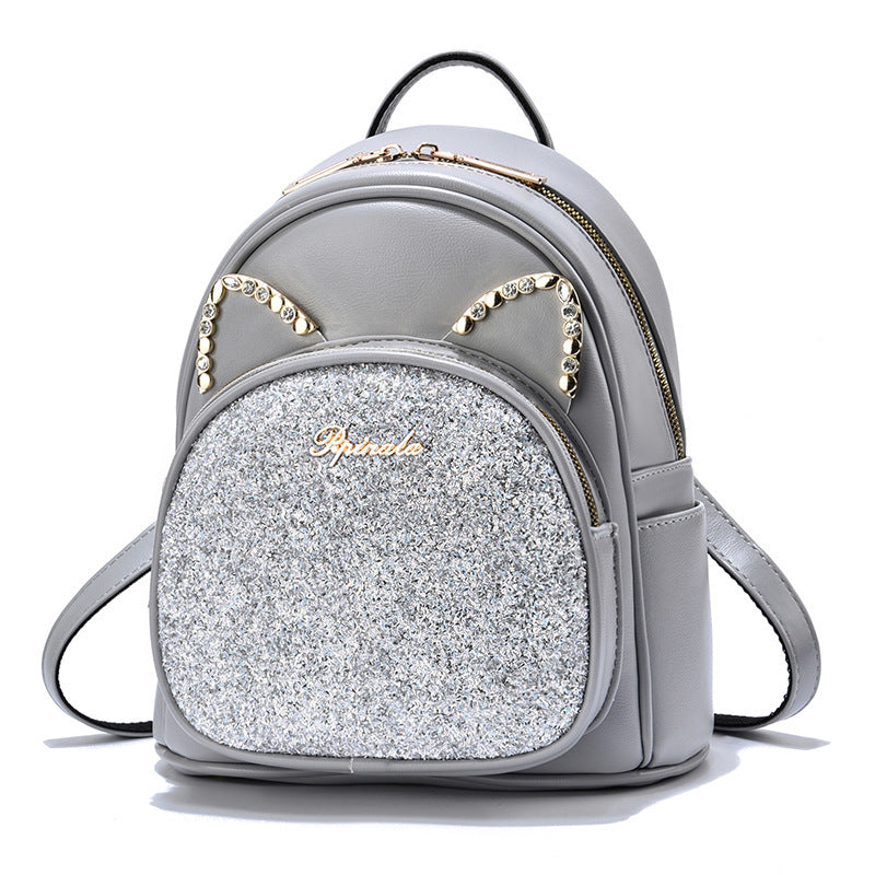 Large-Capacity Fashion Sparkle Glitter Kitty Ear Backpack