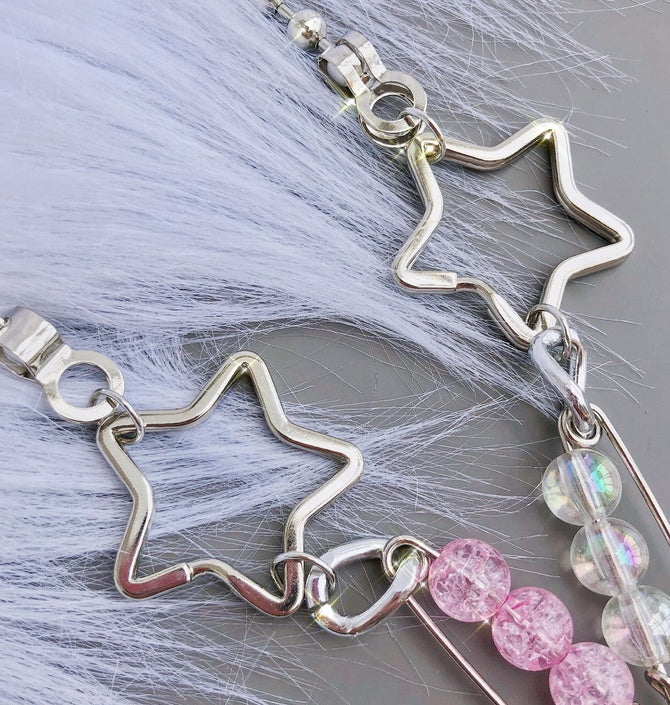 Pink Glitter Dual Pin and Pendant Necklace Harajuku Style