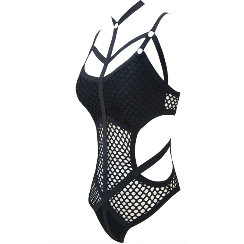 One Piece Super Stappy Mesh Cut Out Bikini Sexy Swimwear