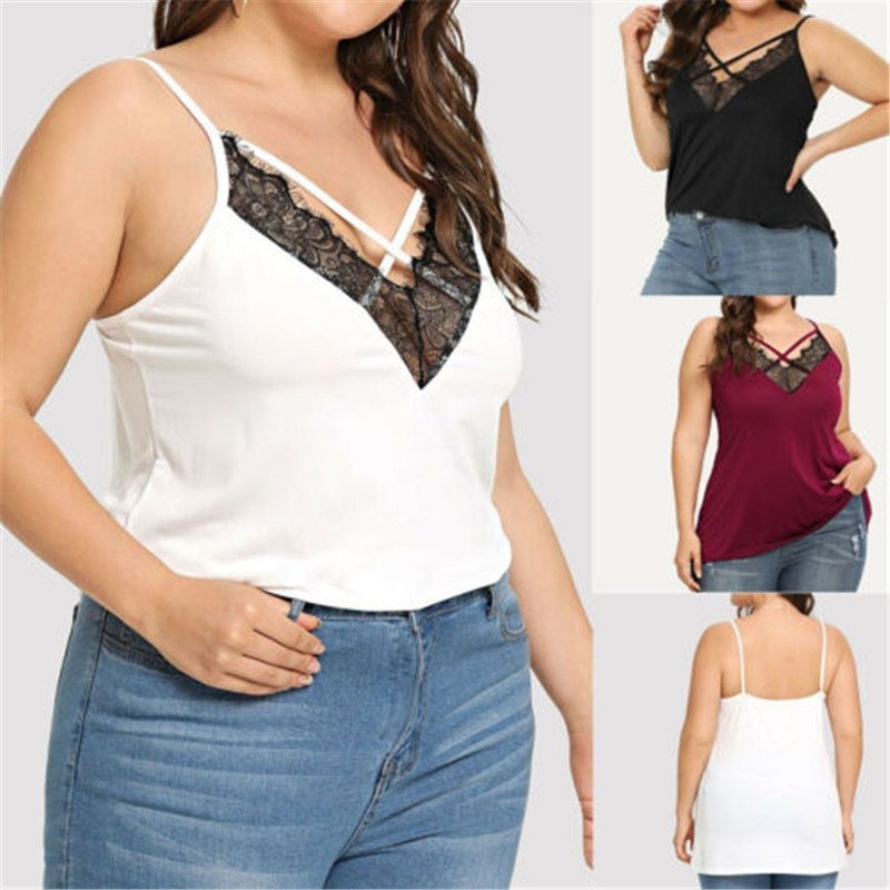 Simple Sexy Plus Size Lace Criss Cross Camisole Tank Top