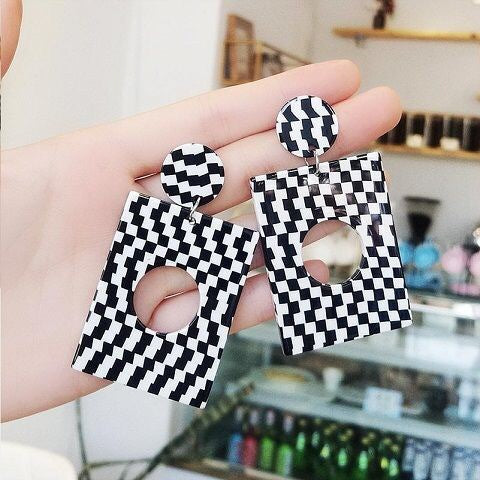 Black and White Checkered Retro Earrings In 4 Styles