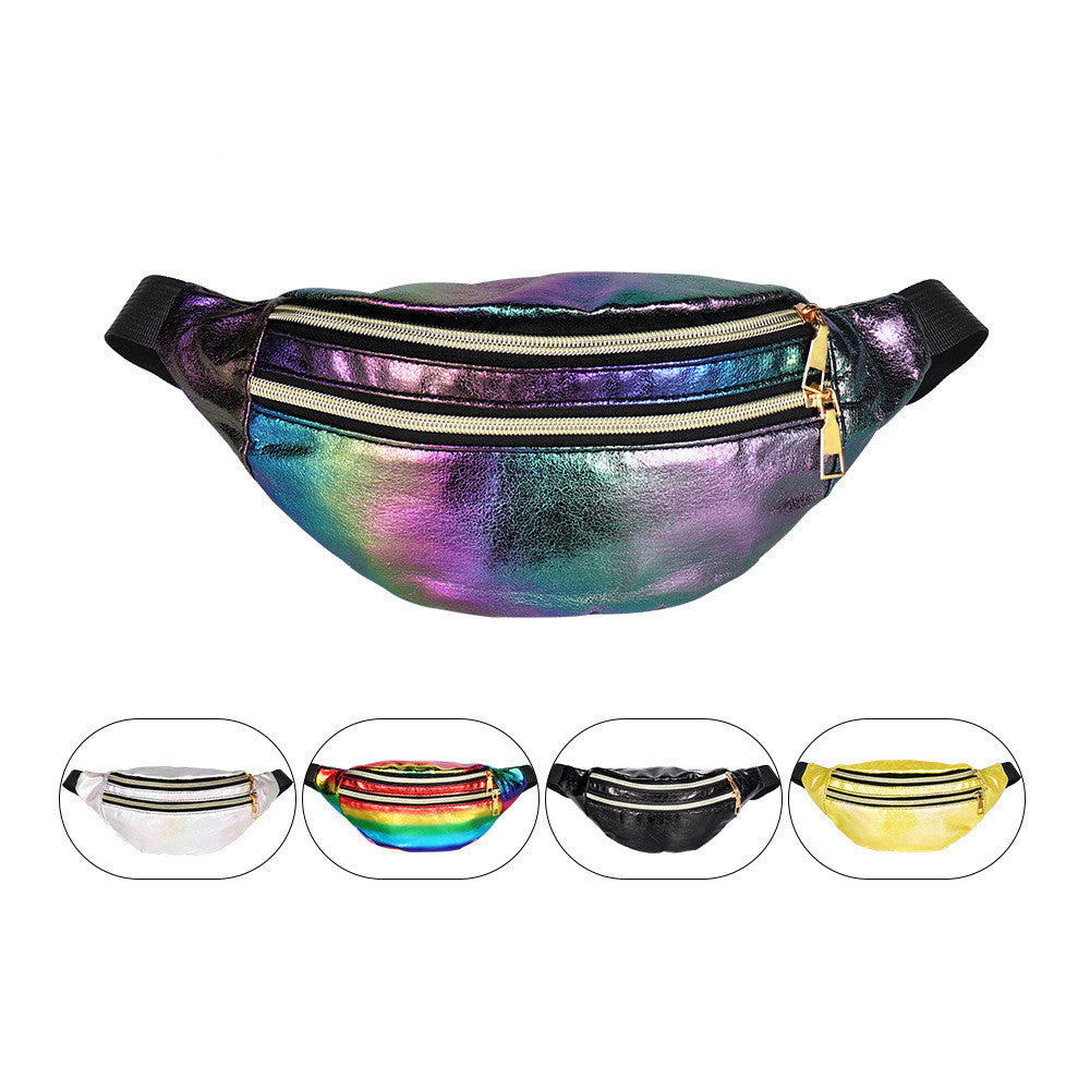 Rainbow Holographic Laser Festival Fashion Shoulder or Fanny Pack Bag With 3 Pockets