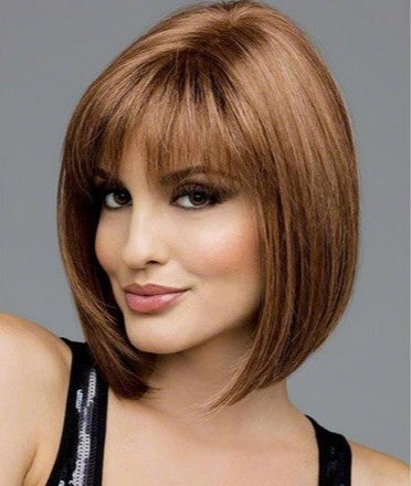 Golden Brown Bob Hairstyle Short Hairstyle Synthetic High Temp Wig With Bangs