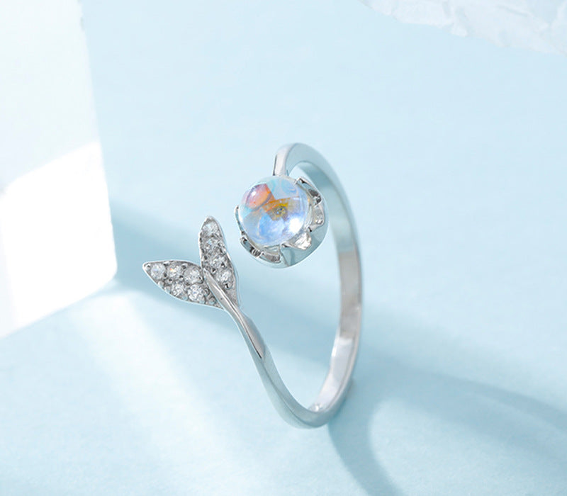 Fishtail Ring Aurora Moonstone Index Finger Ring