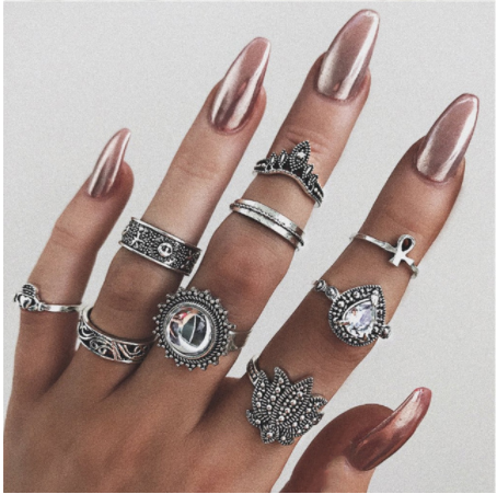 Boho Rhinestone Ring Set