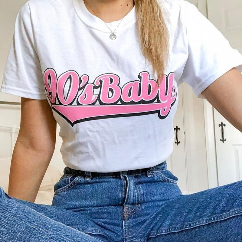 90’s Baby Casual Round Neck Short Sleeved Graphic Print Tee Shirt