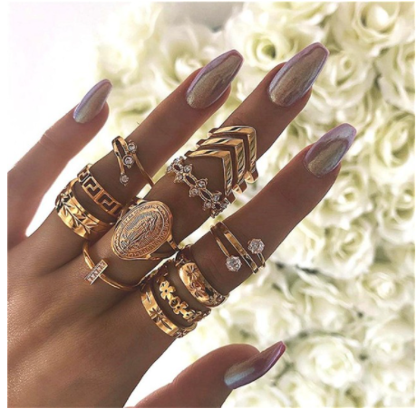 Boho Rhinestone Ring Set