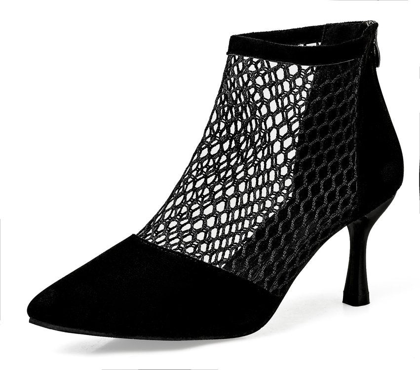 New Style Pointed Toe Stiletto Net Boots Women's Hollow Mesh