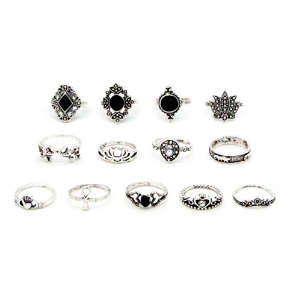 13-piece Ring Set Retro Personality Water Drop Crown