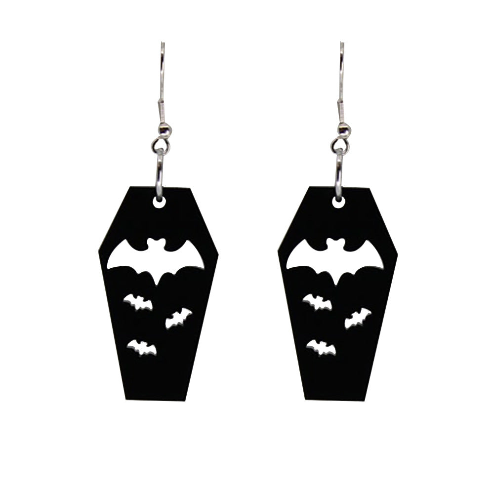 Bat Coffin Earrings Personality Plate Hollowed Out Bat Stud