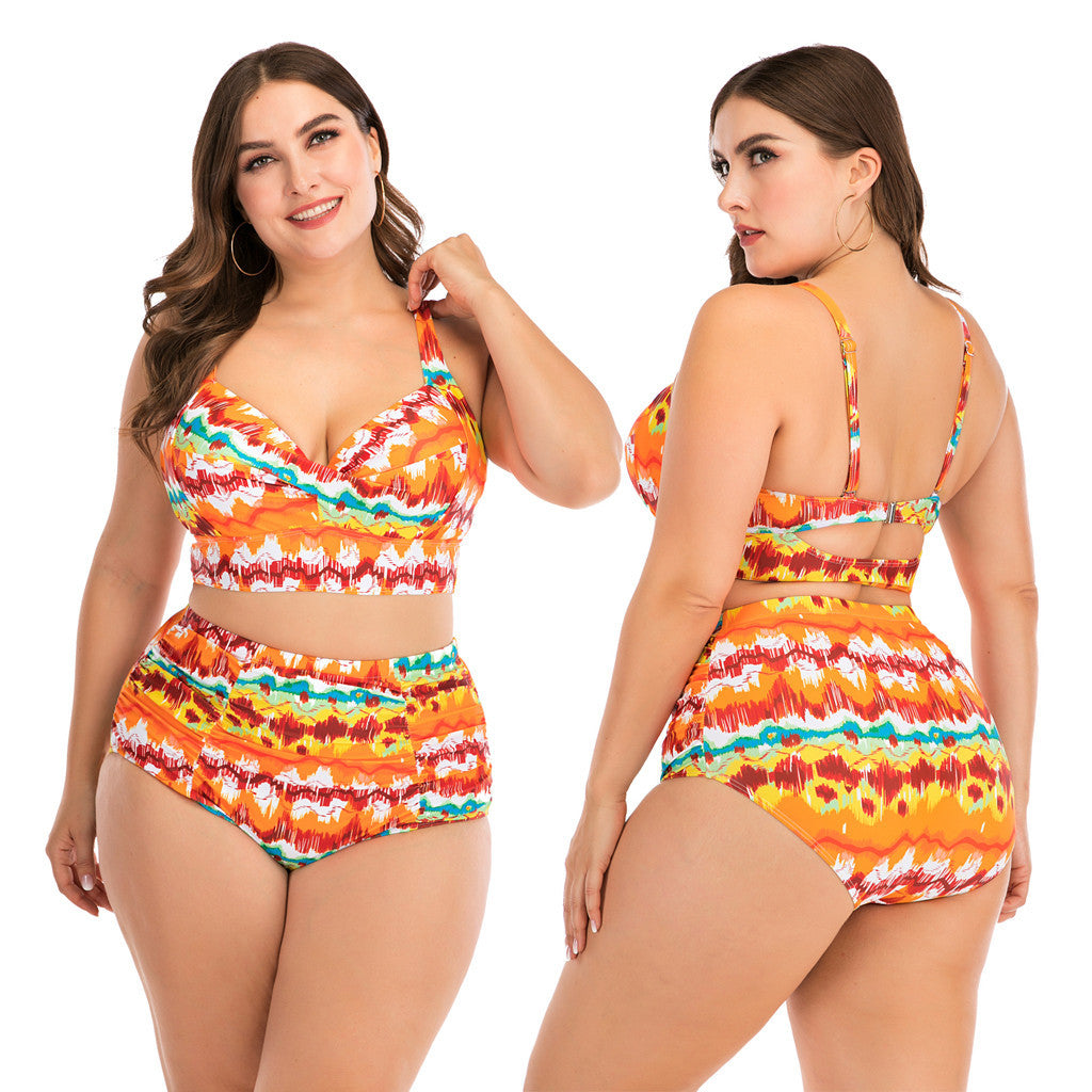 Plus Size Two Piece Tie Dye All Over Print Swimsuit