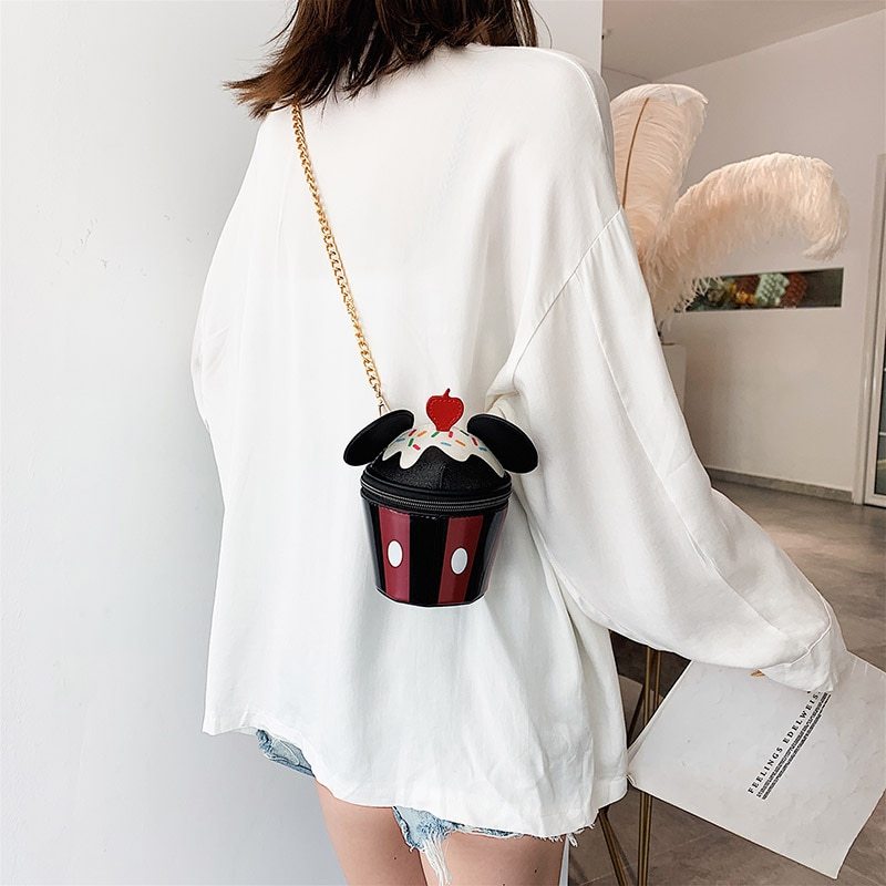 Small Novelty Cylinder Strawberry Cupcake Chain Strap Cross Body Shoulder Bag