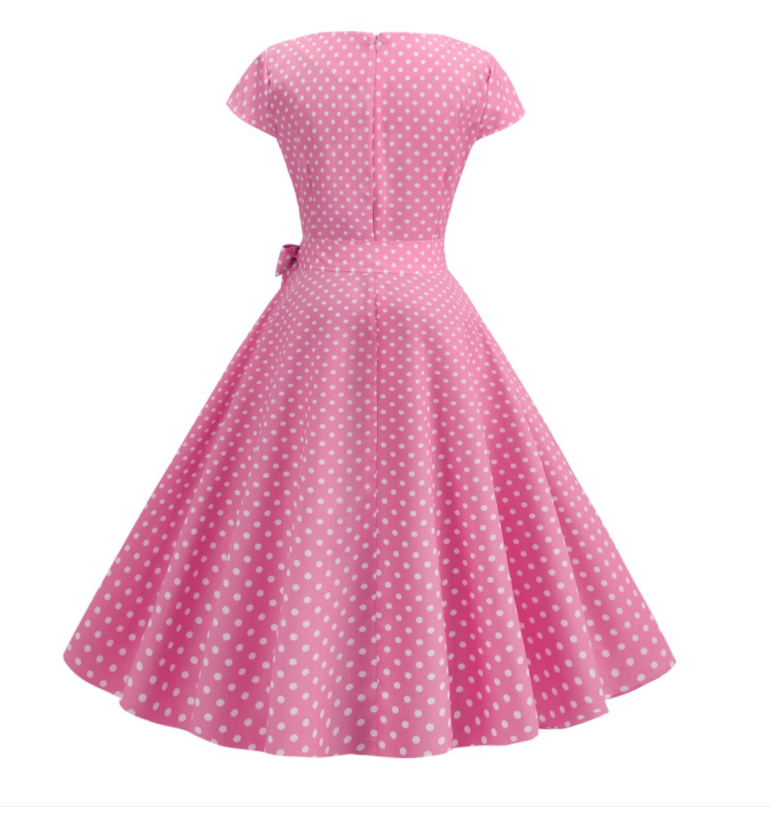 Retro Diner Style Pink Polka Dot Swing Dress