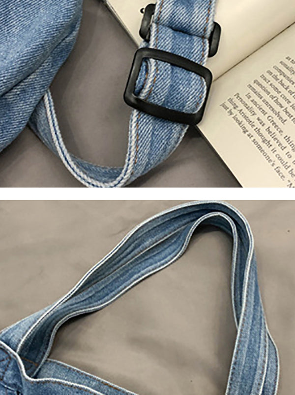 Casual Denim Split-Joint Solid Color Tote Style Handbag