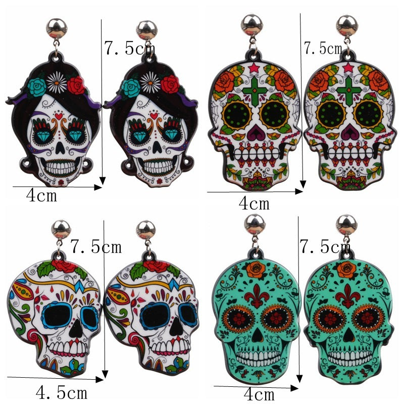 Acrylic Sugar Skull Earrings Various Styles Available Halloween Accessories